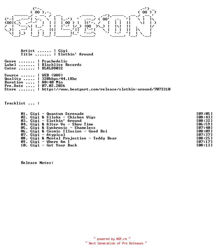 NFO for the release Gigi-Slothin_Around-(BLKLDD032)-WEB-2026-FALCON by FALCON