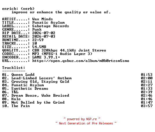 NFO for the release Wax_Minds-Funatic_Asylum-WEB-2026-ENRiCH by ENRiCH