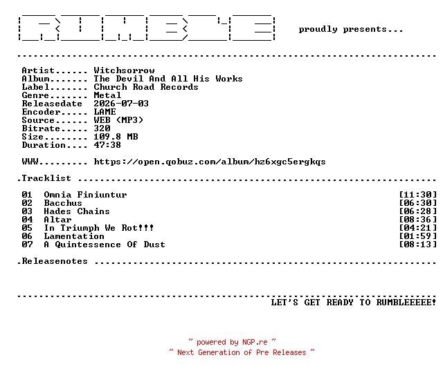 NFO for the release Witchsorrow-The_Devil_And_All_His_Works-(WEB)-2026-RUMBLE by RUMBLE