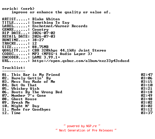 NFO for the release Blake_Whiten-Something_To_Say-WEB-2026-ENRiCH by ENRiCH