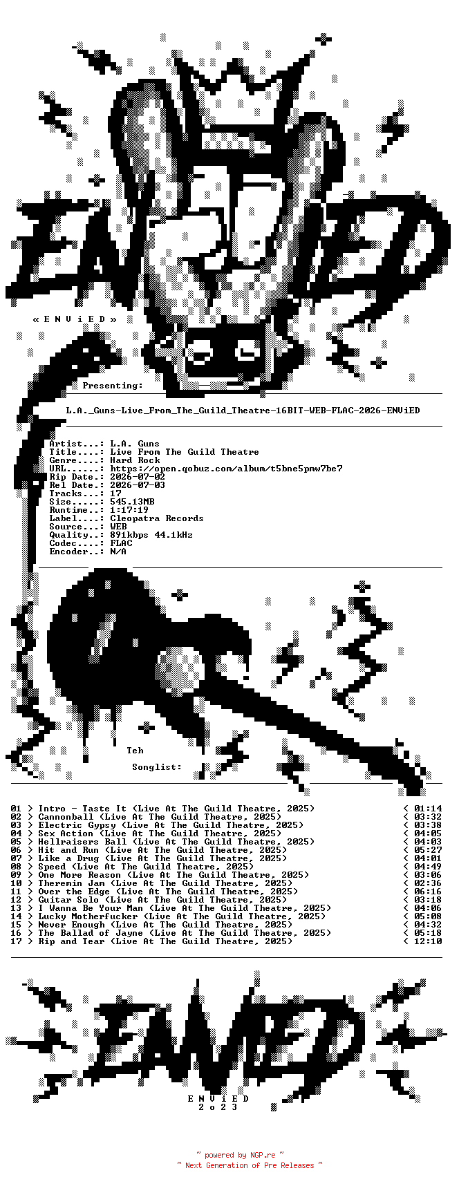 NFO for the release L.A._Guns-Live_From_The_Guild_Theatre-16BIT-WEB-FLAC-2026-ENViED by ENViED