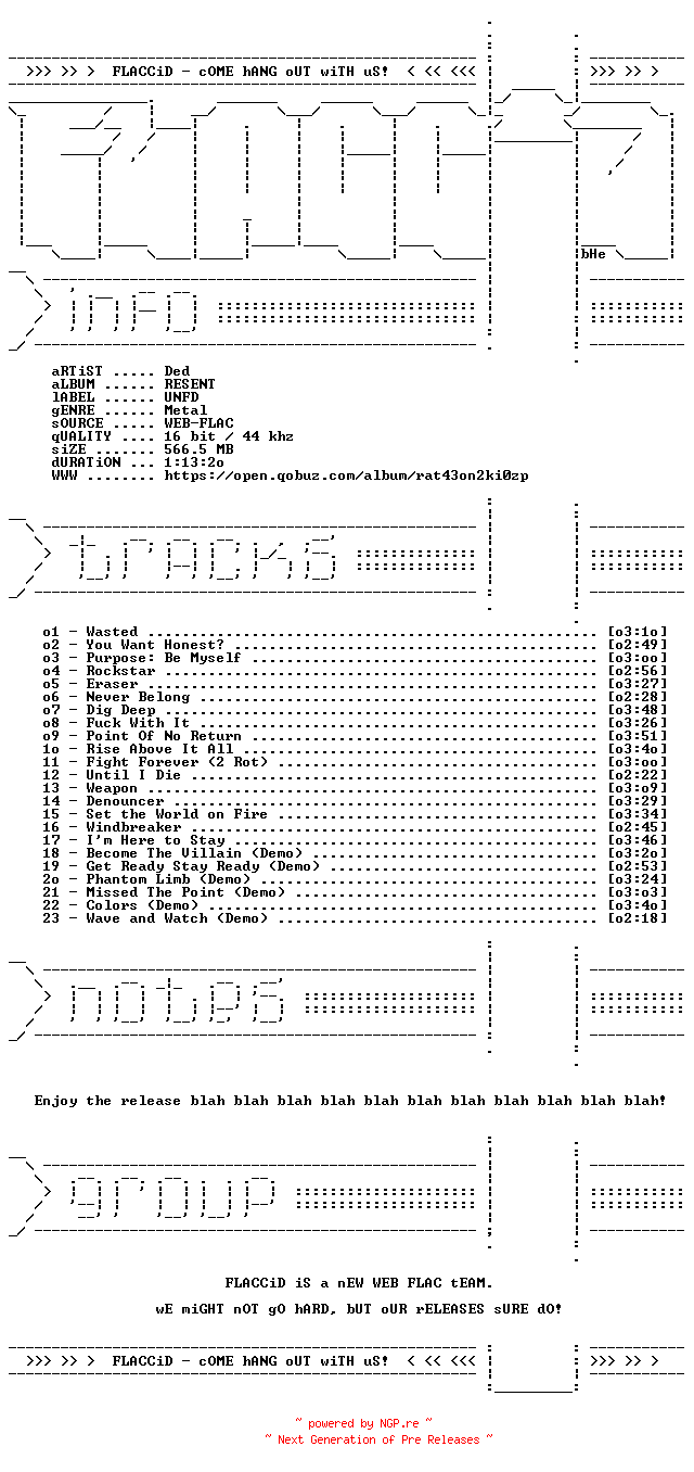 NFO for the release Ded-RESENT-DELUXE_EDITION-16BIT-WEB-FLAC-2026-FLACCiD by FLACCiD