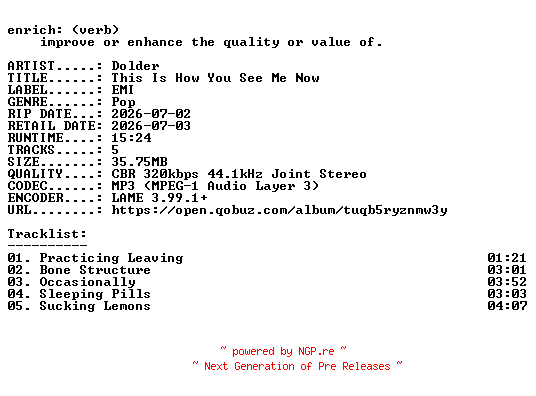 NFO for the release Dolder-This_Is_How_You_See_Me_Now-EP-WEB-2026-ENRiCH by ENRiCH