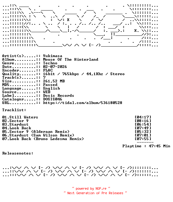 NFO for the release Yukimasa-Mouse_Of_The_Hinterland-DOSIS046-16BIT-WEB-FLAC-2026-WAVED by WAVED