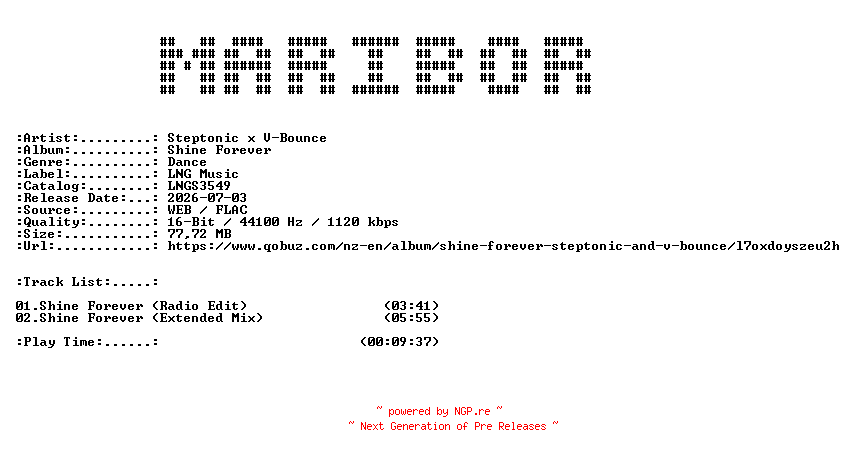 NFO for the release Steptonic_x_V-Bounce-Shine_Forever-(LNGS3549)-16BIT-WEB-FLAC-2026-MARiBOR by MARiBOR