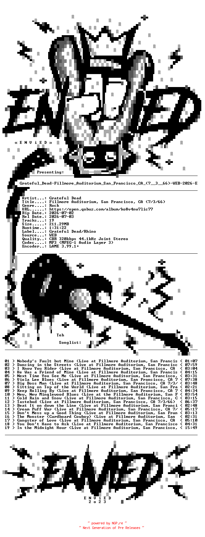 NFO for the release Grateful_Dead-Fillmore_Auditorium_San_Francisco_CA_(7__3__66)-WEB-2026-ENViED by ENViED