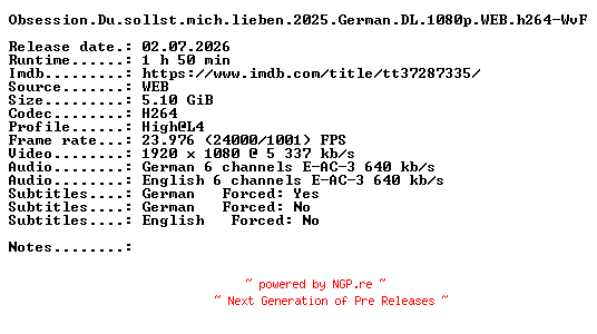 NFO for the release Obsession.Du.sollst.mich.lieben.2025.German.DL.1080p.WEB.h264-WvF by WvF