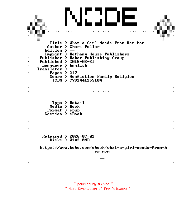 NFO for the release Cheri.Fuller.What.a.Girl.Needs.From.Her.Mom.2015.RETAiL.EPUB.eBook-NODE by NODE