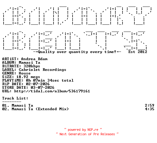 NFO for the release Andrea_Rdam-Mamasi_Ta-(CBR031)-WEB-2026-BB by BB
