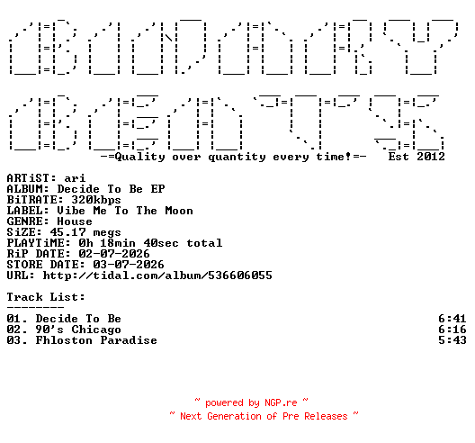 NFO for the release Ari-Decide_To_Be_EP-(VIBE048)-WEB-2026-BB by BB