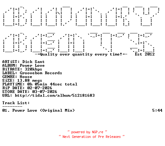 NFO for the release Dick_Sant-Power_Love-(GB331)-SINGLE-WEB-2026-BB by BB