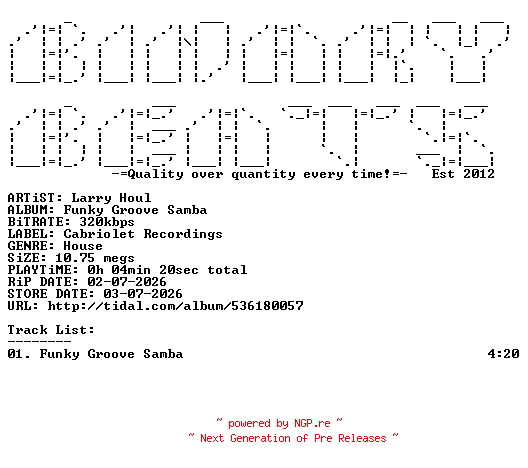 NFO for the release Larry_Houl-Funky_Groove_Samba-(CBR030FGS)-SINGLE-WEB-2026-BB by BB