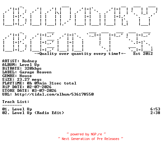 NFO for the release Rodney-Level_Up-(GH24)-WEB-2026-BB by BB