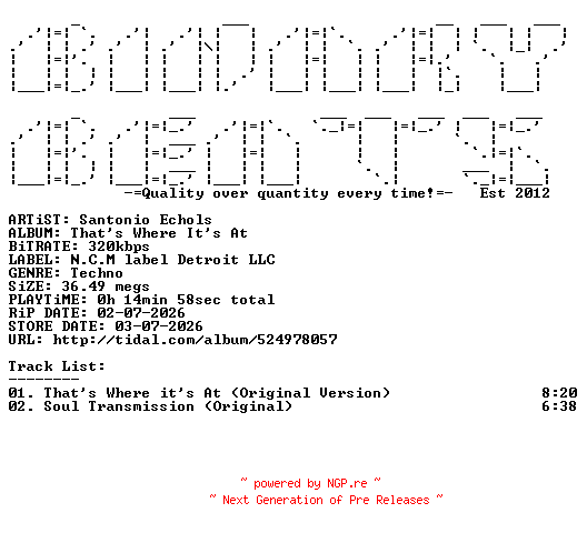 NFO for the release Santonio_Echols-Thats_Where_Its_At-(NCM058)-WEB-2026-BB by BB
