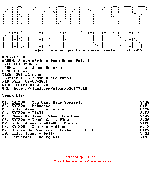 NFO for the release VA-South_African_Deep_House_Vol._1-(LJR145)-WEB-2026-BB by BB