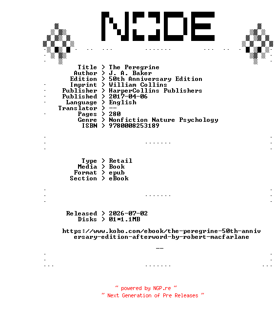 NFO for the release J.A.Baker.The.Peregrine.50th.Anniversary.Edition.2017.RETAiL.EPUB.eBook-NODE by NODE