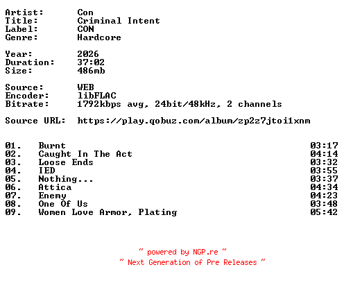 NFO for the release Con-Criminal_Intent-24BIT-WEB-FLAC-2026-VEXED by VEXED