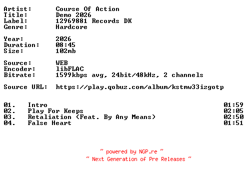 NFO for the release Course_Of_Action-Demo_2026-24BIT-WEB-FLAC-2026-VEXED by VEXED