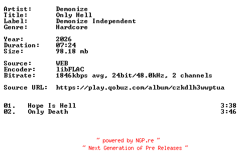NFO for the release Demonize-Only_Hell-24BIT-WEB-FLAC-2026-VEXED by VEXED