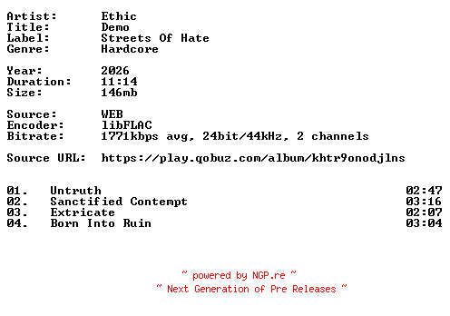 NFO for the release Ethic-Demo-24BIT-WEB-FLAC-2026-VEXED by VEXED