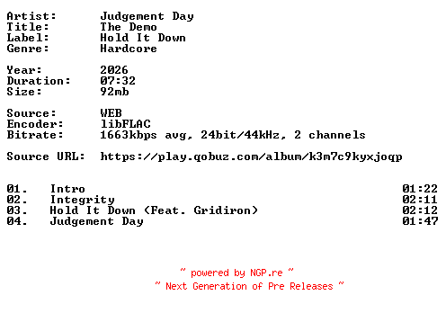 NFO for the release Judgement_Day-The_Demo-24BIT-WEB-FLAC-2026-VEXED by VEXED