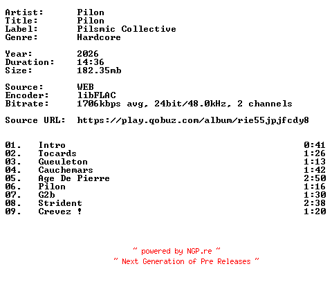 NFO for the release Pilon-Pilon-24BIT-WEB-FLAC-2026-VEXED by VEXED