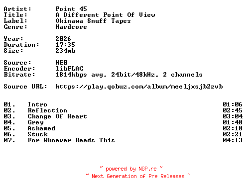 NFO for the release Point_45-A_Different_Point_Of_View-24BIT-WEB-FLAC-2026-VEXED by VEXED