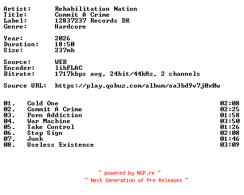 NFO for the release Rehabilitation_Nation-Commit_A_Crime-24BIT-WEB-FLAC-2026-VEXED by VEXED
