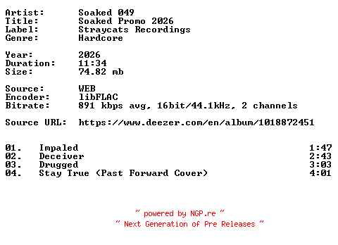NFO for the release Soaked_049-Soaked_Promo_2026-16BIT-WEB-FLAC-2026-VEXED by VEXED