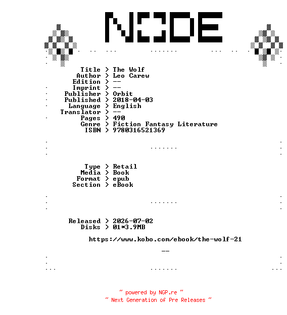 NFO for the release Leo.Carew.The.Wolf.2018.RETAiL.EPUB.eBook-NODE by NODE
