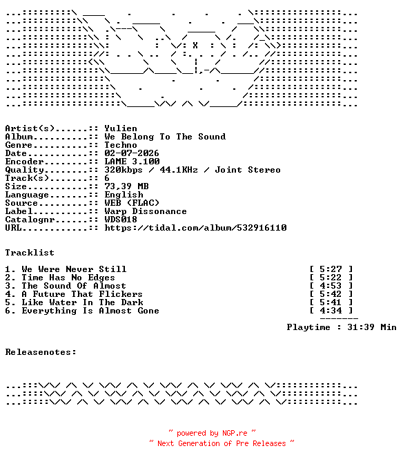 NFO for the release Yulien-We_Belong_To_The_Sound-WDS018-WEB-2026-WAV by WAV