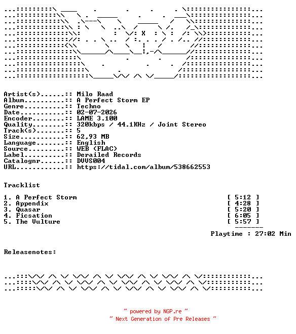 NFO for the release Milo_Raad-A_Perfect_Storm_EP-DVVS004-WEB-2026-WAV by WAV