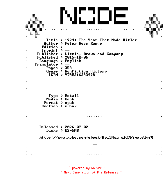 NFO for the release Peter.Ross.Range.1924.The.Year.That.Made.Hitler.2015.RETAiL.EPUB.eBook-NODE by NODE