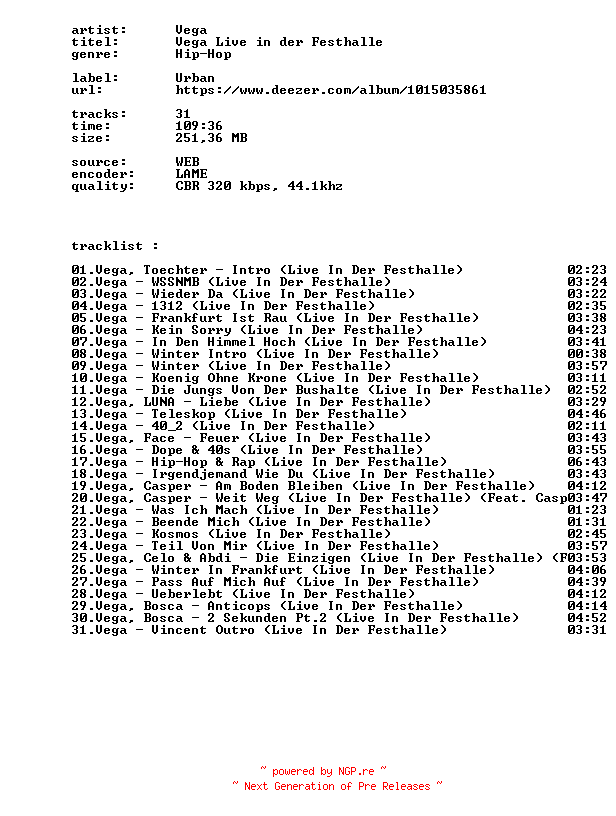 NFO for the release Vega_-_Vega_Live_In_Der_Festhalle-WEB-DE-2026-BITCOINS by BITCOINS
