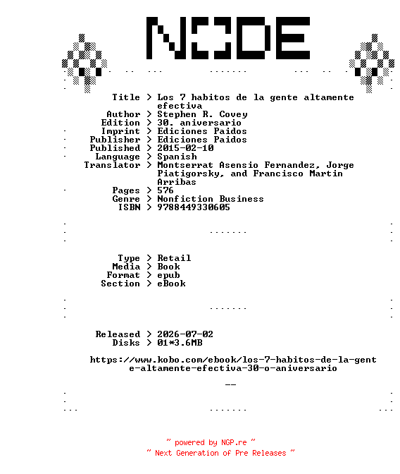 NFO for the release Stephen.R.Covey.Los.7.habitos.de.la.gente.altamente.efectiva.30.aniversario.2015.SPANiSH.RETAiL.EPUB.eBook-NODE by NODE
