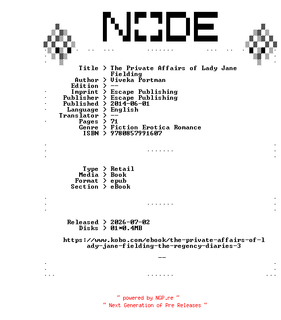NFO for the release Viveka.Portman.The.Private.Affairs.of.Lady.Jane.Fielding.2014.RETAiL.EPUB.eBook-NODE by NODE