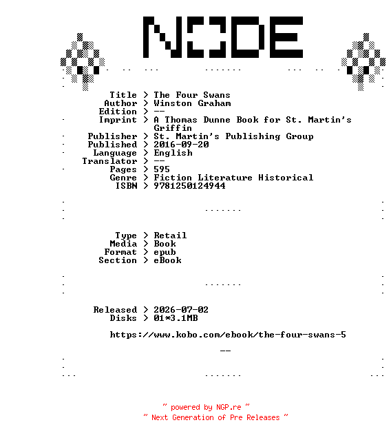 NFO for the release Winston.Graham.The.Four.Swans.2016.RETAiL.EPUB.eBook-NODE by NODE