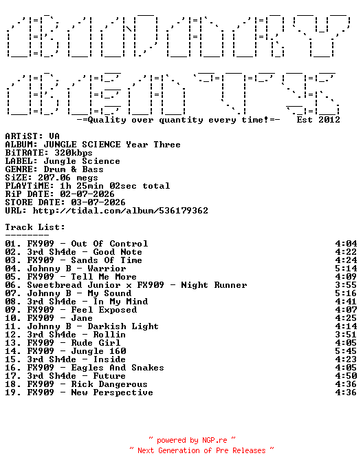NFO for the release VA-JUNGLE_SCIENCE_Year_Three-(JSLP003)-WEB-2026-BB by BB