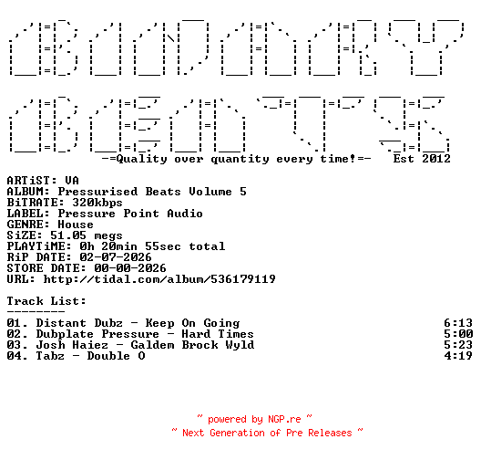 NFO for the release VA-Pressurised_Beats_Volume_5-(PPAD027)-WEB-2026-BB by BB