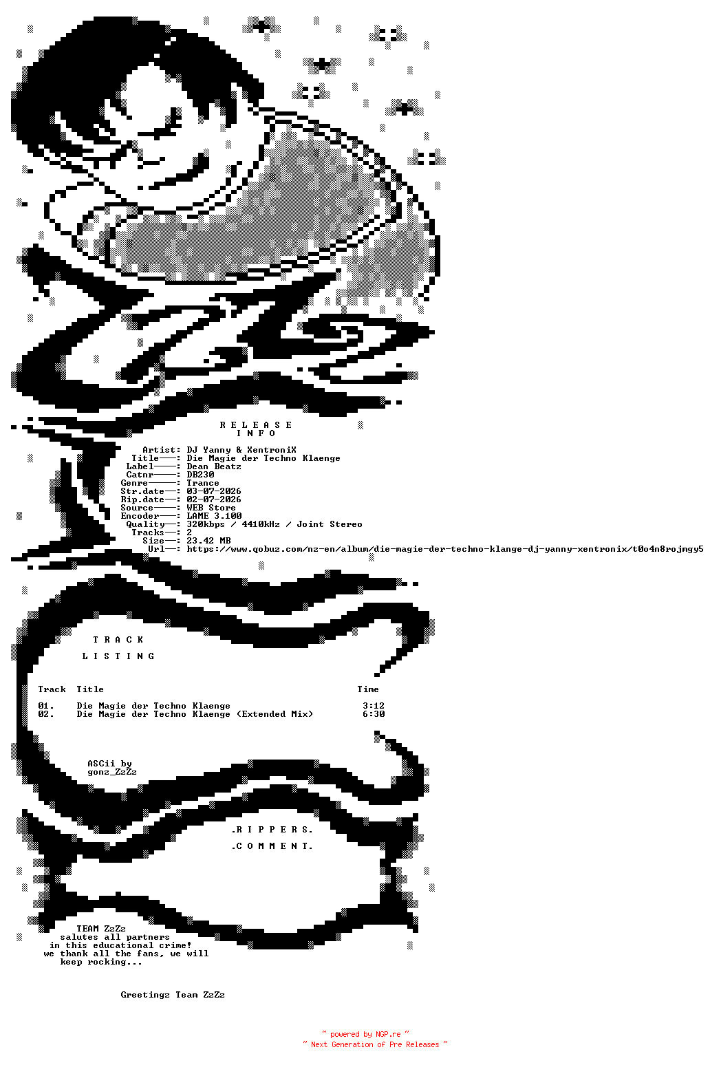 NFO for the release DJ_Yanny_and_XentroniX_-_Die_Magie_Der_Techno_Klaenge-(DB230)-WEB-DE-2026-ZzZz by ZzZz