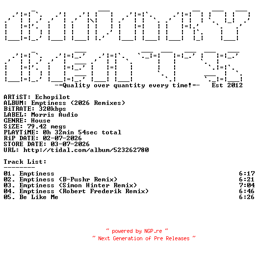 NFO for the release Echopilot-Emptiness_(2026_Remixes)-(MORRIS139)-WEB-2026-BB by BB