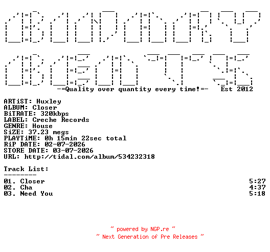 NFO for the release Huxley-Closer-(CRE046)-WEB-2026-BB by BB