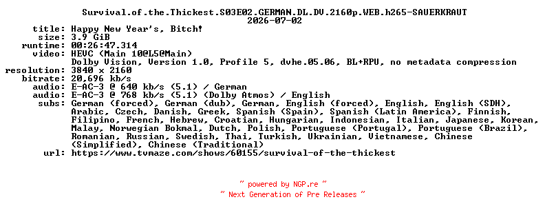 NFO for the release Survival.of.the.Thickest.S03E02.GERMAN.DL.DV.2160p.WEB.h265-SAUERKRAUT by SAUERKRAUT