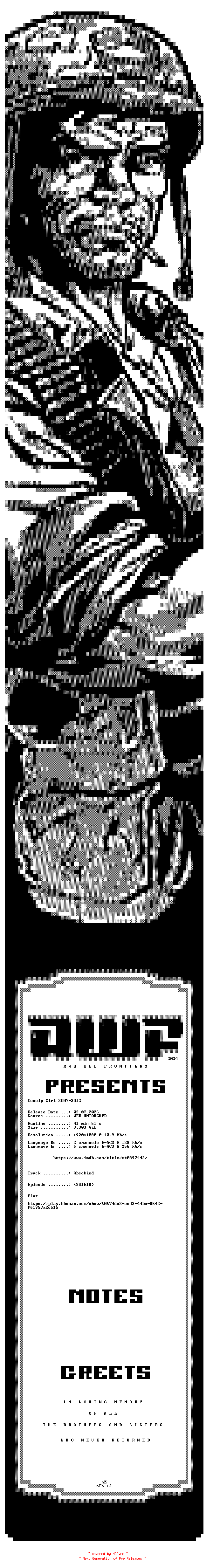 NFO for the release Gossip.Girl.S01E18.Abschied.German.DL.1080p.WebHD.H264-RWF by RWF