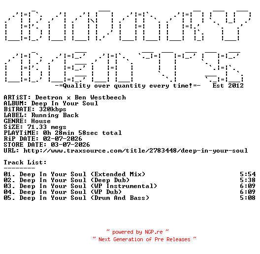 NFO for the release Deetron_x_Ben_Westbeech-Deep_In_Your_Soul-(RB146D)-WEB-2026-BB by BB