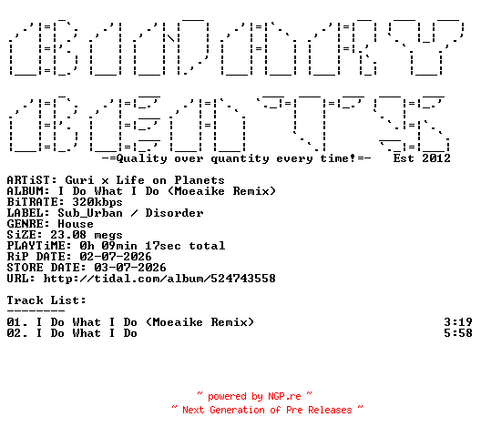 NFO for the release Guri_x_Life_On_Planets-I_Do_What_I_Do_(Moeaike_Remix)-(DSDR41MMM)-WEB-2026-BB by BB