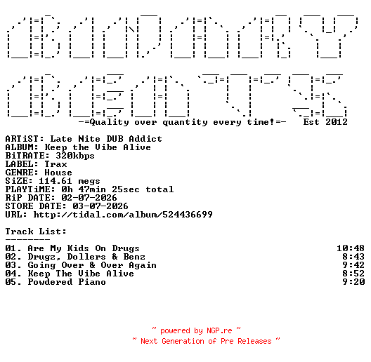 NFO for the release Late_Nite_DUB_Addict-Keep_The_Vibe_Alive-(TRX2026)-WEB-2026-BB by BB
