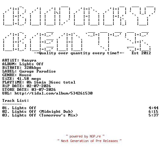 NFO for the release Vanyra-Lights_Off-(GPR043)-WEB-2026-BB by BB