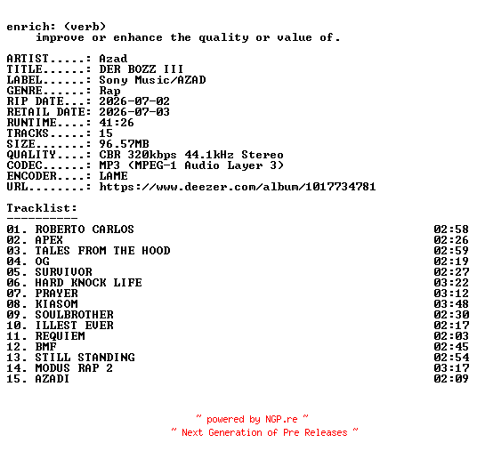 NFO for the release Azad-DER_BOZZ_III-WEB-DE-2026-ENRiCH by ENRiCH