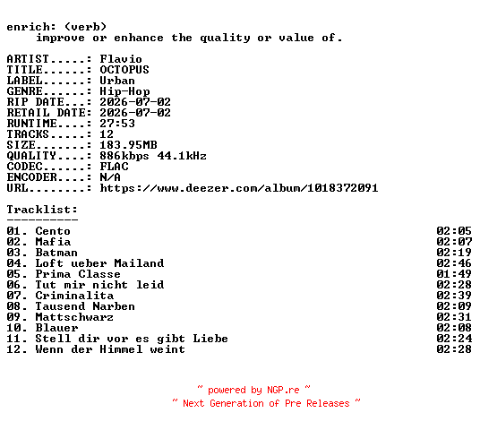 NFO for the release Flavio-OCTOPUS-DE-16BIT-WEB-FLAC-2026-ENRiCH by ENRiCH